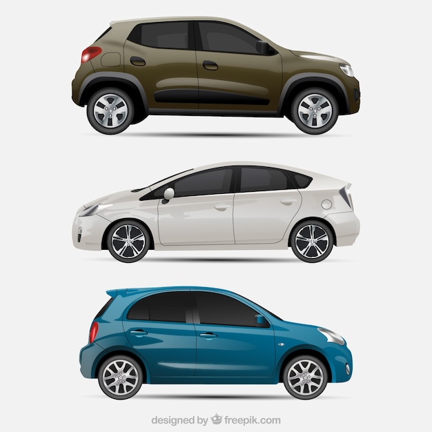 Gratis vector set van drie realistische auto's