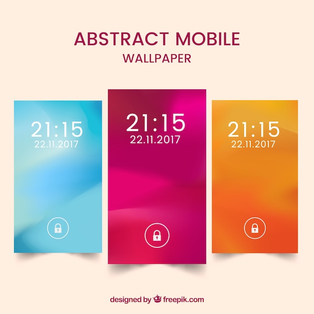 Gratis vector set van drie wallpapers van defocused gekleurde mobiles