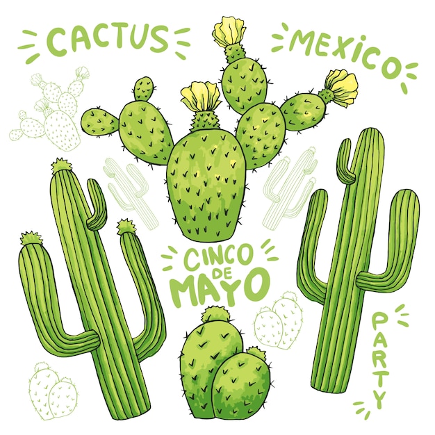 Set van eetbare cactus of cactussen voor cinco de mayo