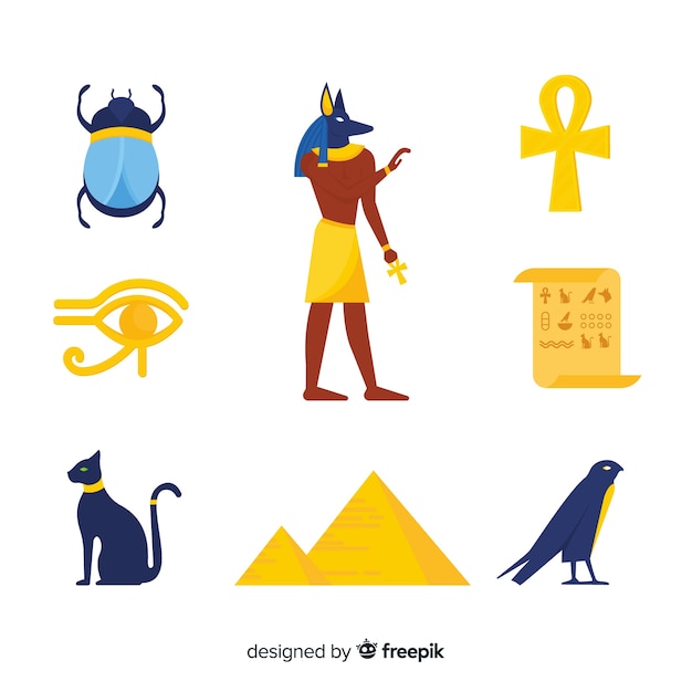 Set van Egyptische symbolen in platte ontwerp