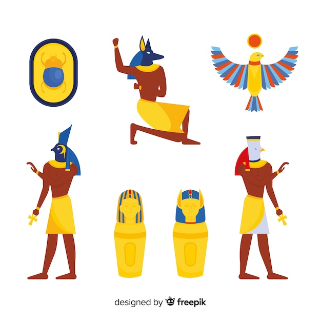 Set van egyptische symbolen in platte ontwerp