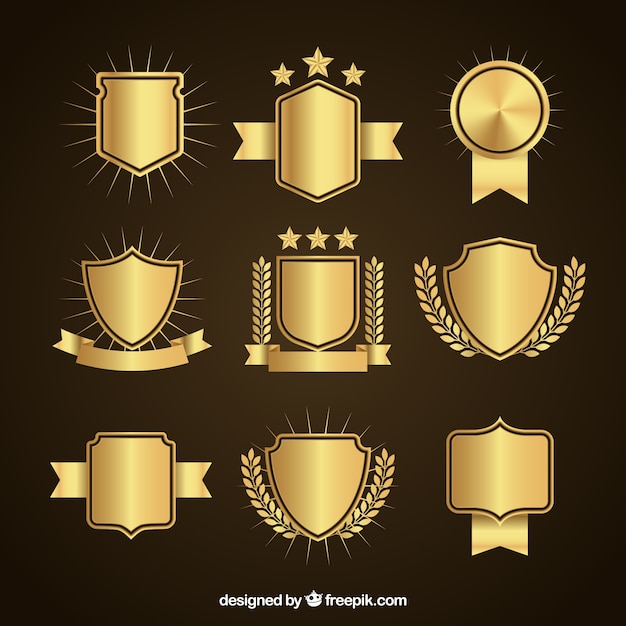 Gratis vector set van elegante gouden schilden