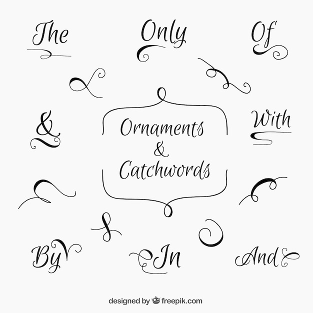 Gratis vector set van elegante met de hand geschreven carchwords met ornamenten