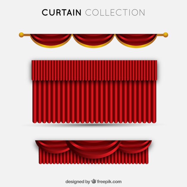 Set van elegante rode theater gordijnen