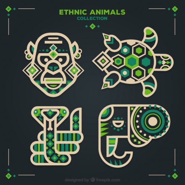 Gratis vector set van etnische dieren in plat design