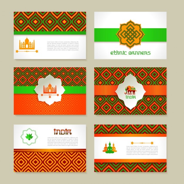 Gratis vector set van etnische indiase banners in nationale kleuren lay-out ontwerp