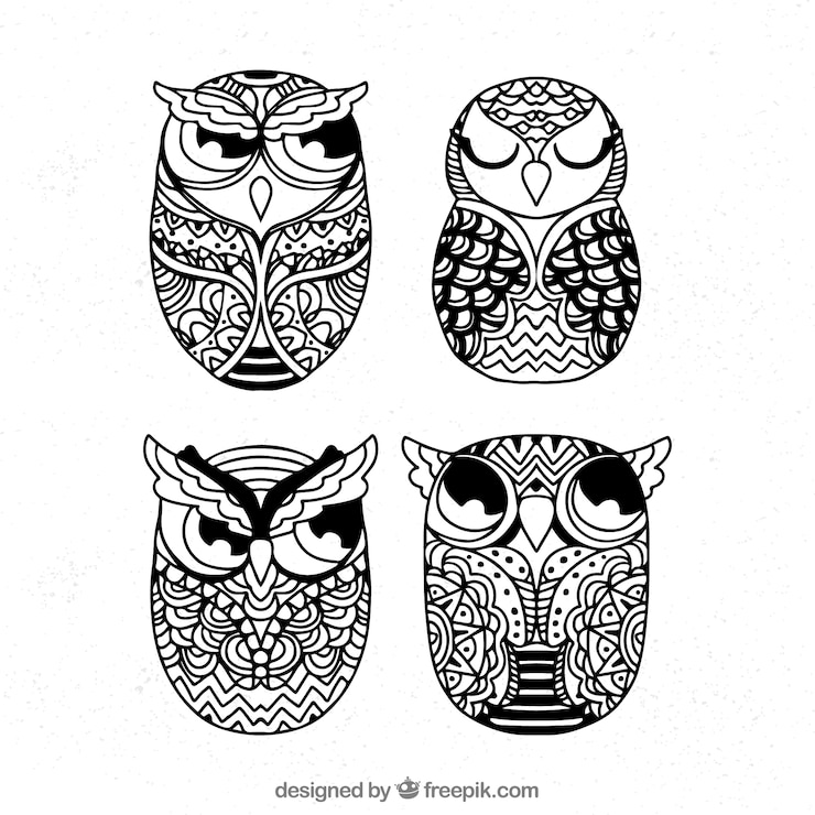 Gratis Vector set van etnische uilen
