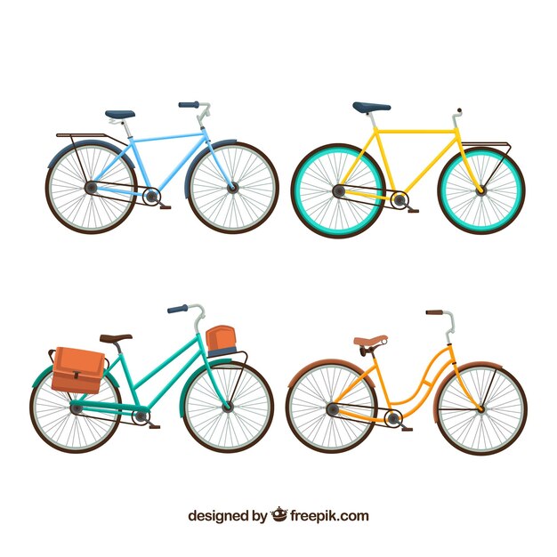 Set van fietsen in vlakke vormgeving
