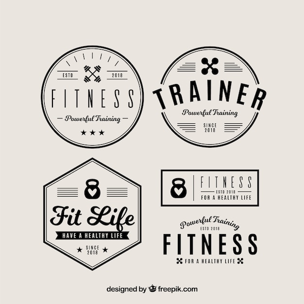 Gratis vector set van fitness badges in vintage stijl