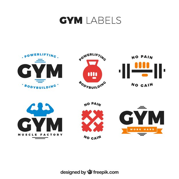 Set van fitness-labels in vlakke stijl