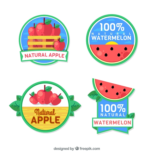 Set van fruit stickers in platte ontwerp