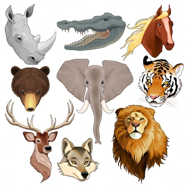 Gratis vector set van geïsoleerde dierenkoppen vectorelementen