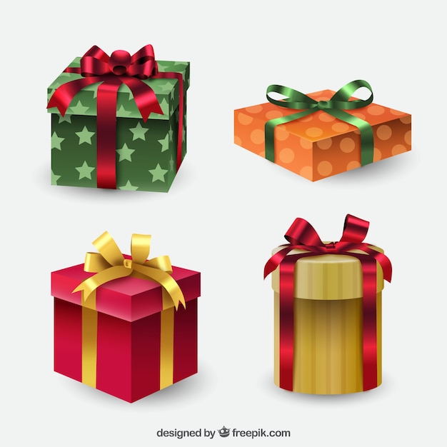 Gratis vector set van geschenkdozen met bogen