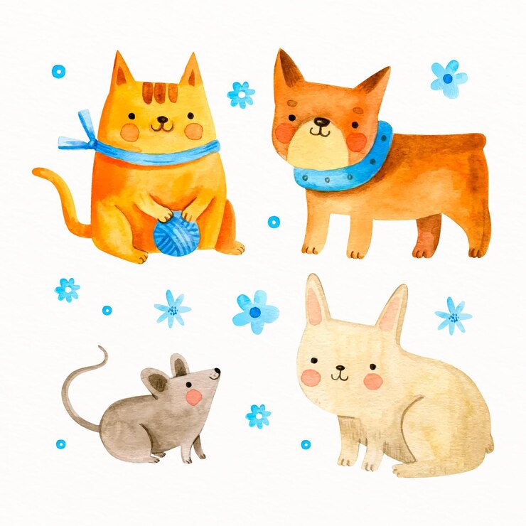 Gratis Vector set van getrokken schattige huisdieren