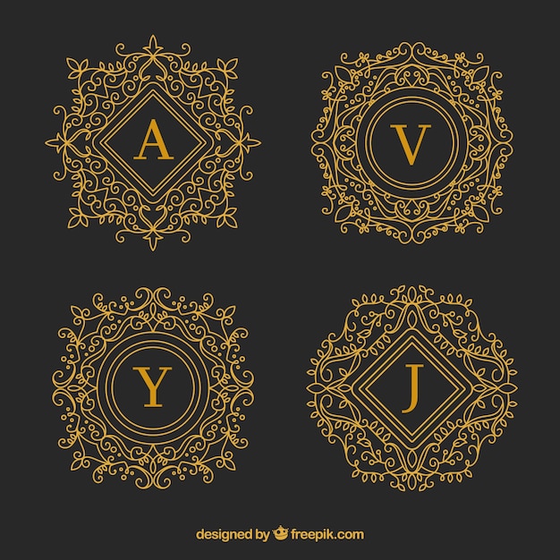 Gratis vector set van gouden decoratieve monogrammen