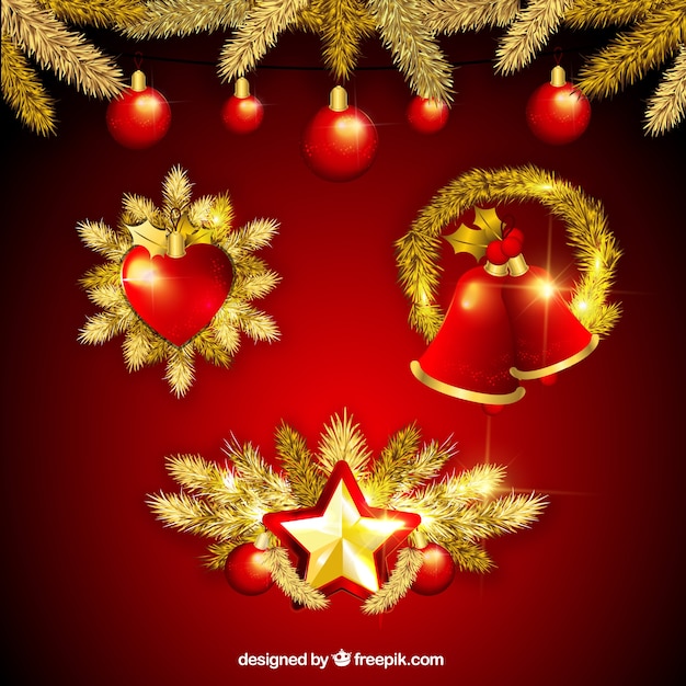 Gratis vector set van gouden kerst elementen