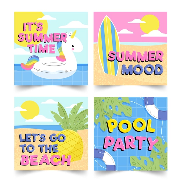 Gratis vector set van hallo zomer instagram-berichten