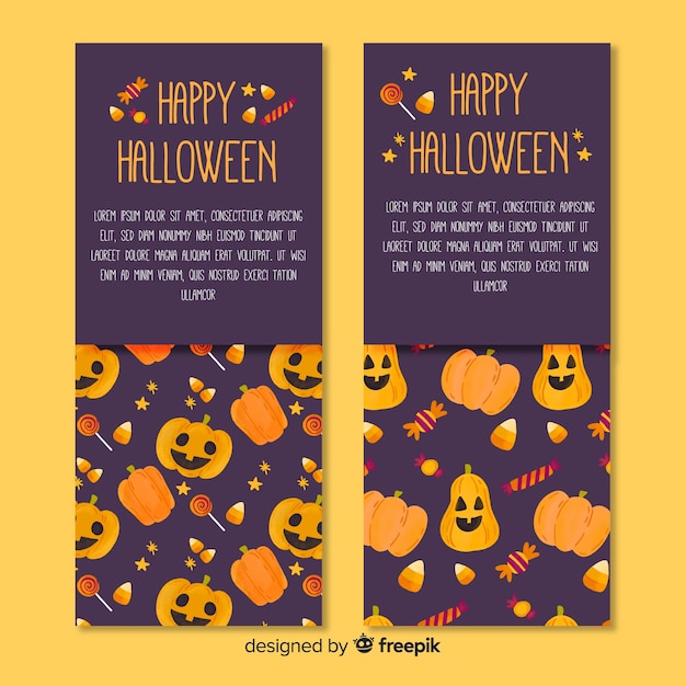 Set van halloween banners in platte ontwerp