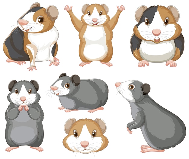 Gratis vector set van hamster knaagdieren stripfiguur