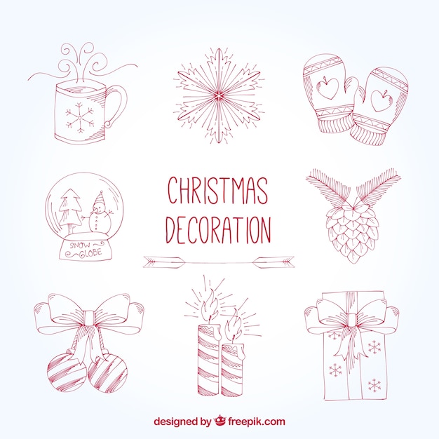 Gratis vector set van hand getekende decoratieve kerst elementen