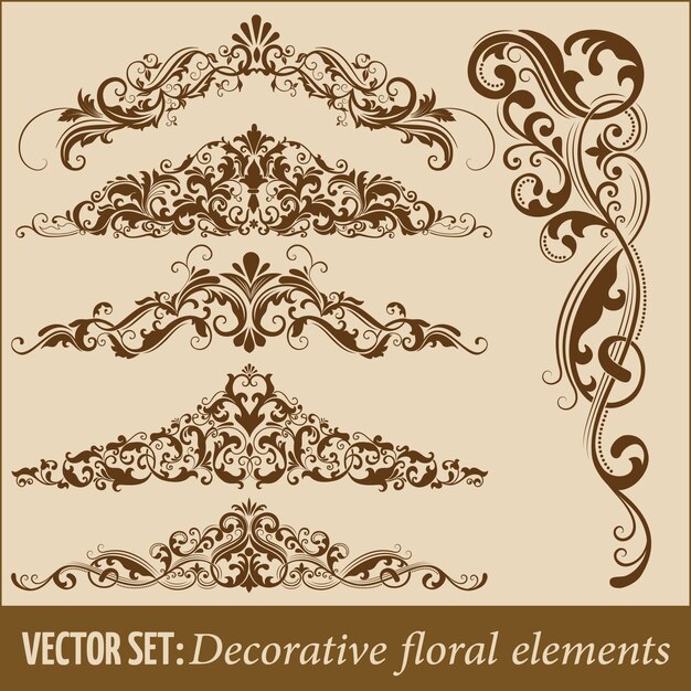 Set van hand getekende decoratieve vector bloemen elementen voor ontwerp. Pagina decoratie element.