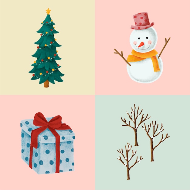 Set van hand getrokken illustraties van kerstmis