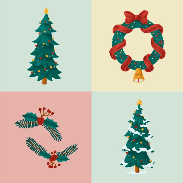 Set van hand getrokken illustraties van Kerstmis