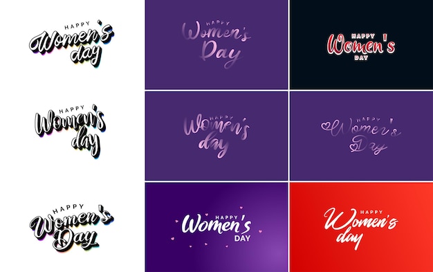 Gratis vector set van happy woman's day handgeschreven letters moderne kalligrafiecollectie geschikt voor wenskaarten of uitnodigingskaarten feestelijke tags en posters