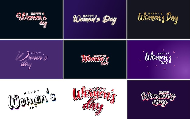 Set van happy woman's day handgeschreven letters moderne kalligrafiecollectie geschikt voor wenskaarten of uitnodigingskaarten feestelijke tags en posters