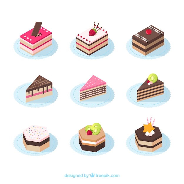 Gratis vector set van heerlijke cake in vlakke stijl