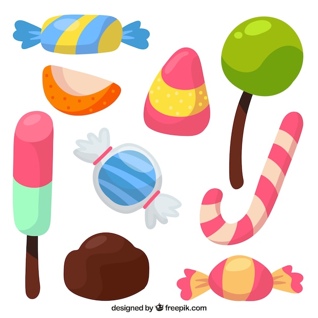 Gratis vector set van heerlijke snoepjes in vlakke stijl