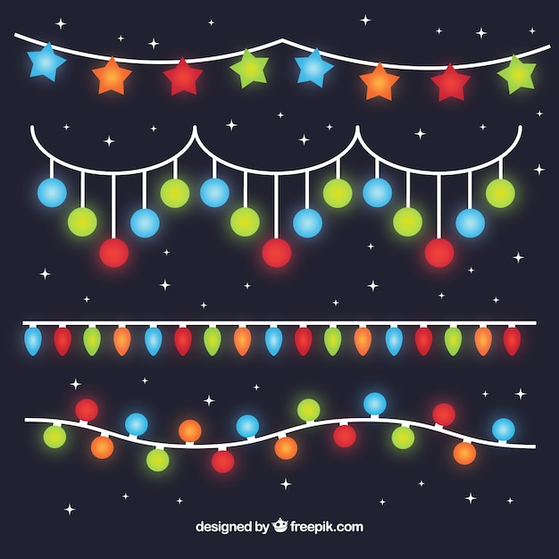 Gratis vector set van heldere kerstverlichting