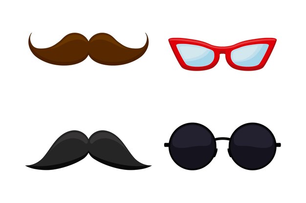 Set van hipster snor met bril