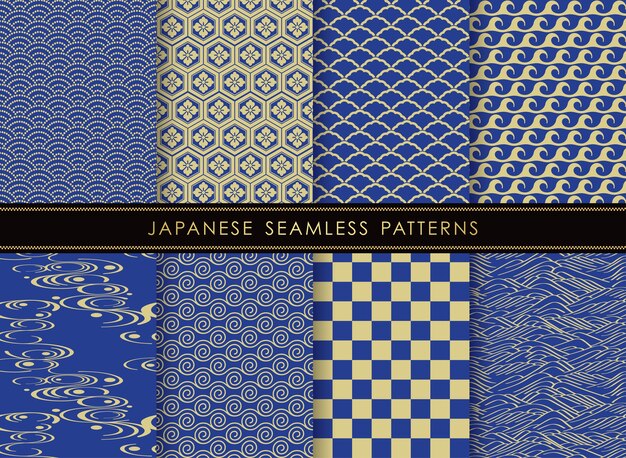 Set van Japanse naadloze vector vintage patronen