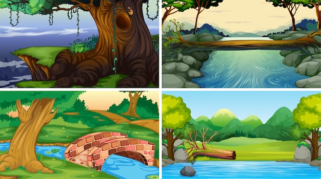 Gratis vector set van jungle scènes achtergrond