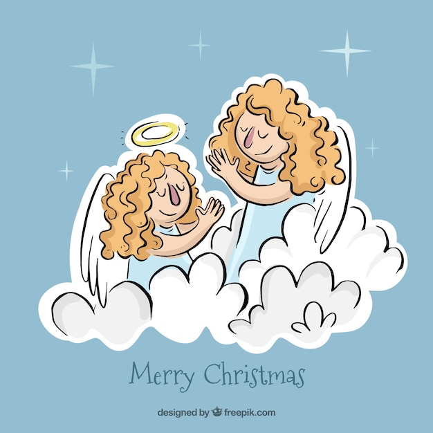 Gratis vector set van kerst engelen bidden in de wolken