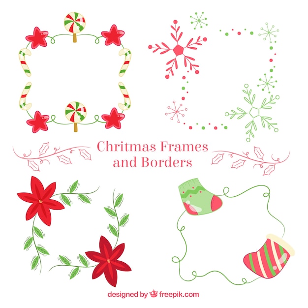 Gratis vector set van kerst frames met bloemen