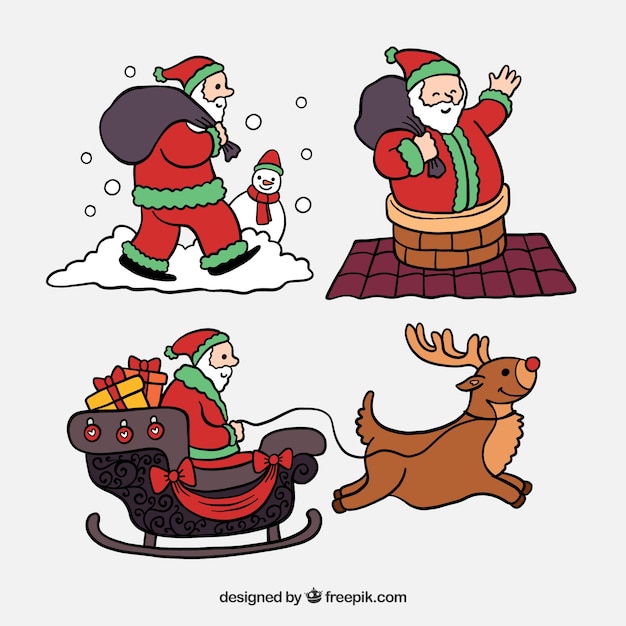 Gratis vector set van kerstman in verschillende situaties