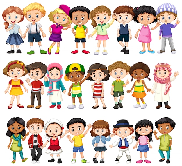 Gratis vector set van kinderen van verschillende rassen