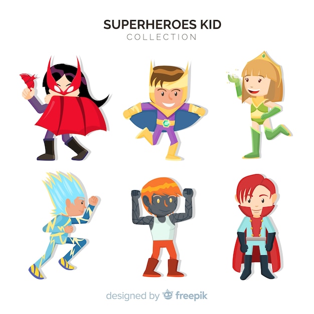 Gratis vector set van kinderen verkleed als superhelden