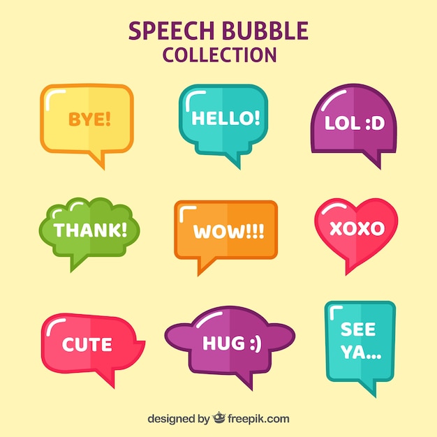 Gratis vector set van kleuren speech bubbles in plat ontwerp