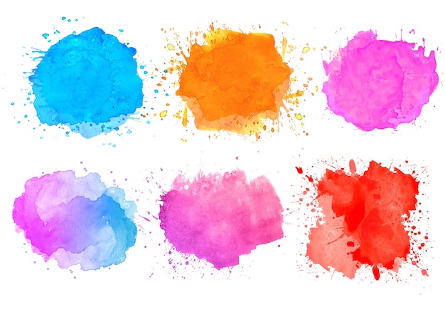 Gratis vector set van kleurrijke aquarel splatter vlek ontwerp