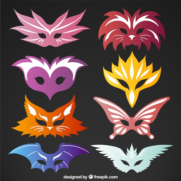 Gratis vector set van kleurrijke carnaval maskers