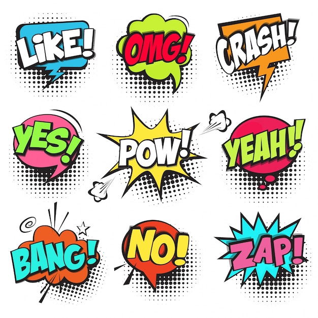 Gratis vector set van kleurrijke comic speech bubbles