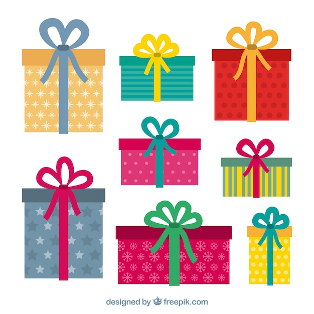 Gratis vector set van kleurrijke geschenkdozen