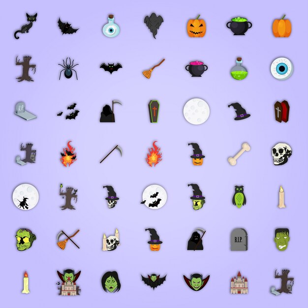 Set van kleurrijke iconen voor Halloween.