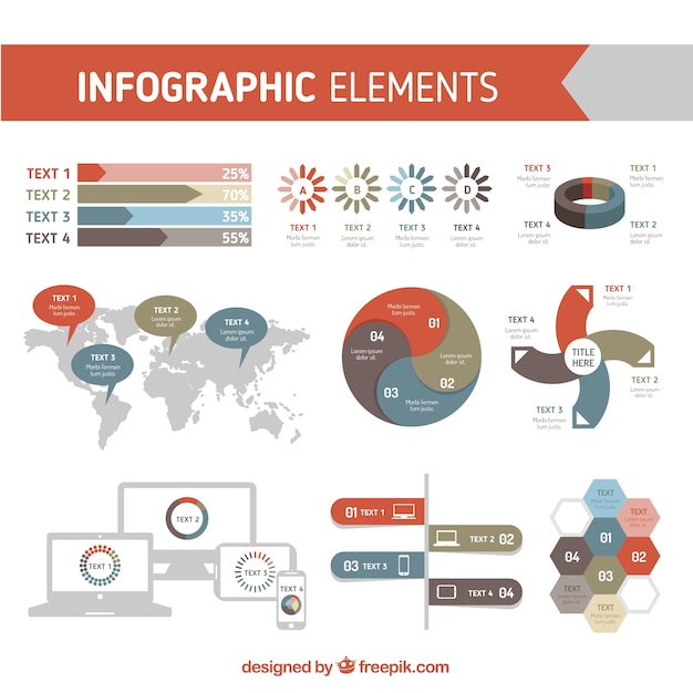Gratis vector set van kleurrijke infographic elementen met verschillende ontwerpen