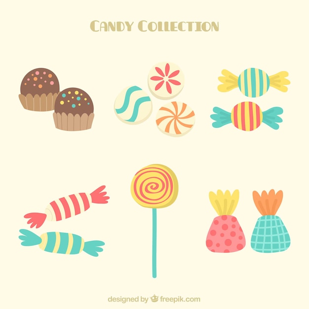 Gratis vector set van kleurrijke snoepjes in vlakke stijl