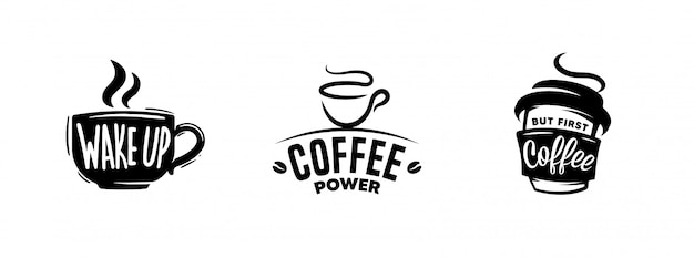 Set van koffie citeert afbeeldingen, logo's, labels en badges. Premium Vector