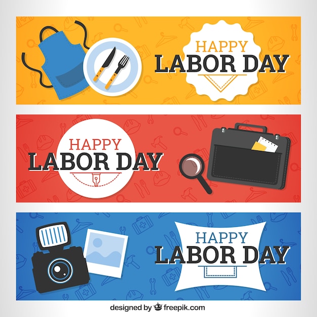 Gratis vector set van labor day banners met elementen